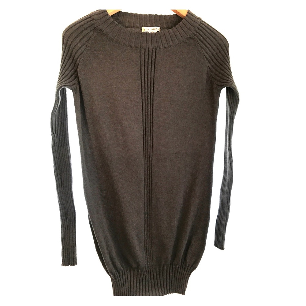 Charcoal Grey Ribbed Design Long Sleeve Sweater